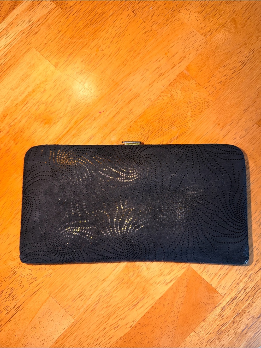 Lodis Black Patterned Suede Framed Wallet